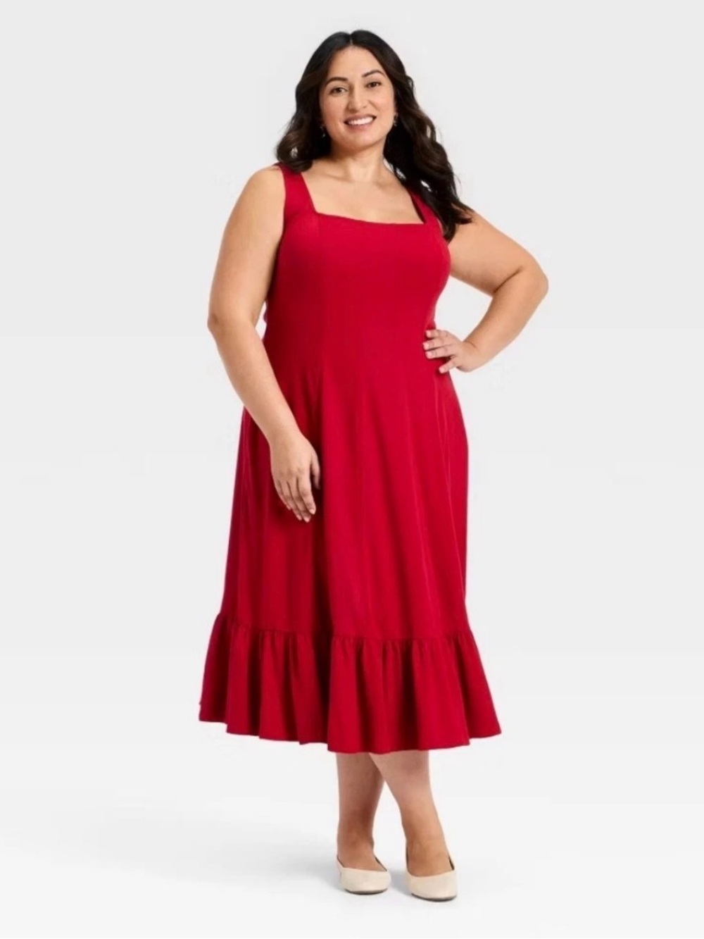 Ava & Viv Red Square Neck Midi Dress